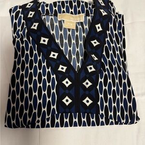 Michael Kors Women's 3/4 Sleeves Blue Patterned Top Petite Small